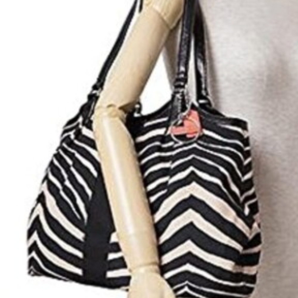 Coach Chic Zebra Print Shoulder Bag Tan Black